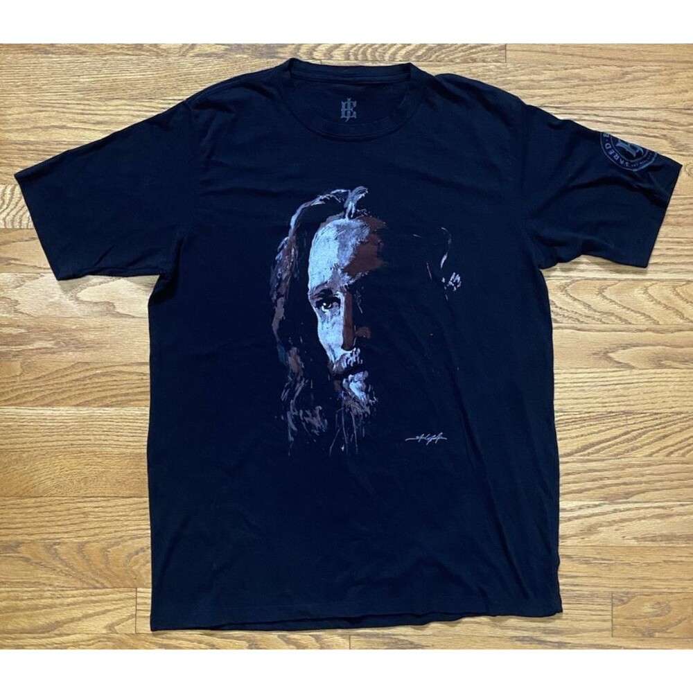 Jared Emerson Face Of God Jesus Black Graphic T-Shirt XL Art Reaches Everyone